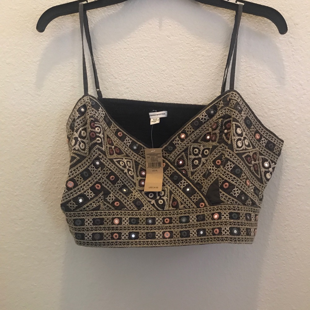 American Eagle crop top with boho stitching.